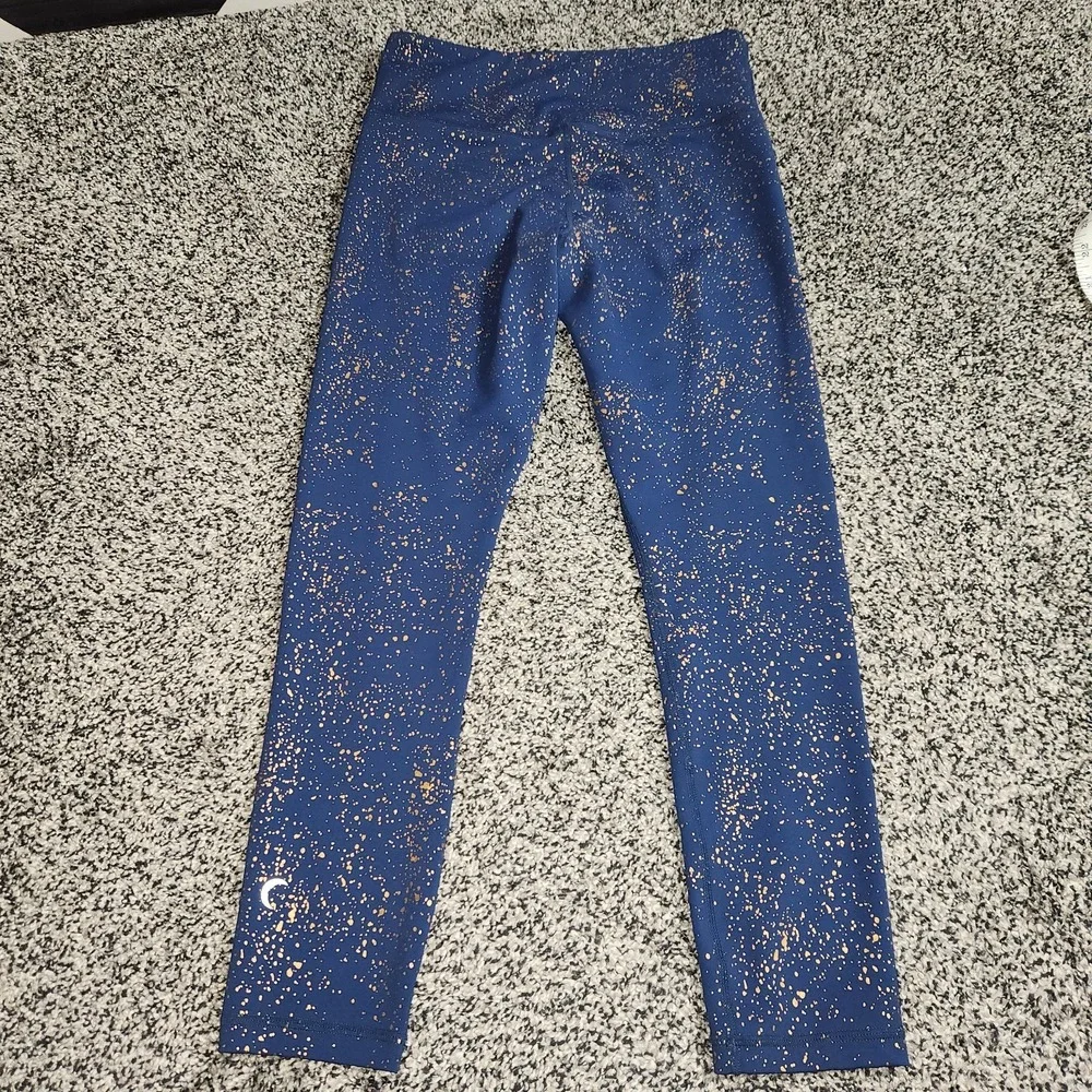 Zyia Navy Stay Gold Splatter Paint Light n Tight Hi-Rise 7/8 Leggings Women 6-8
